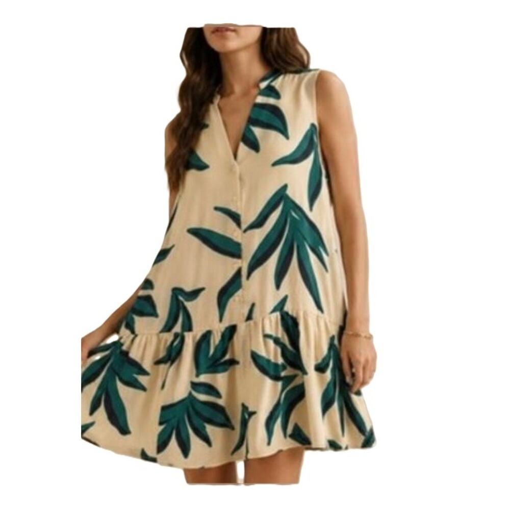 Nine West Dress Size XXL Sleeveless White Green Floral Trapeze Knee Length NWT